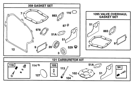 Gasket Sets Diagram and Parts List for 221432-0143-XX  Briggs and Stratton Engine